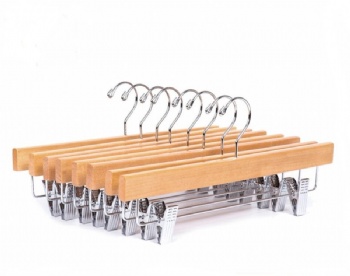 Wooden Skirt pant hanger Polish chrome plated clips Nature color NF112