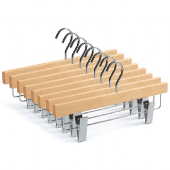 Wooden Pants hanger with metal clips FD202