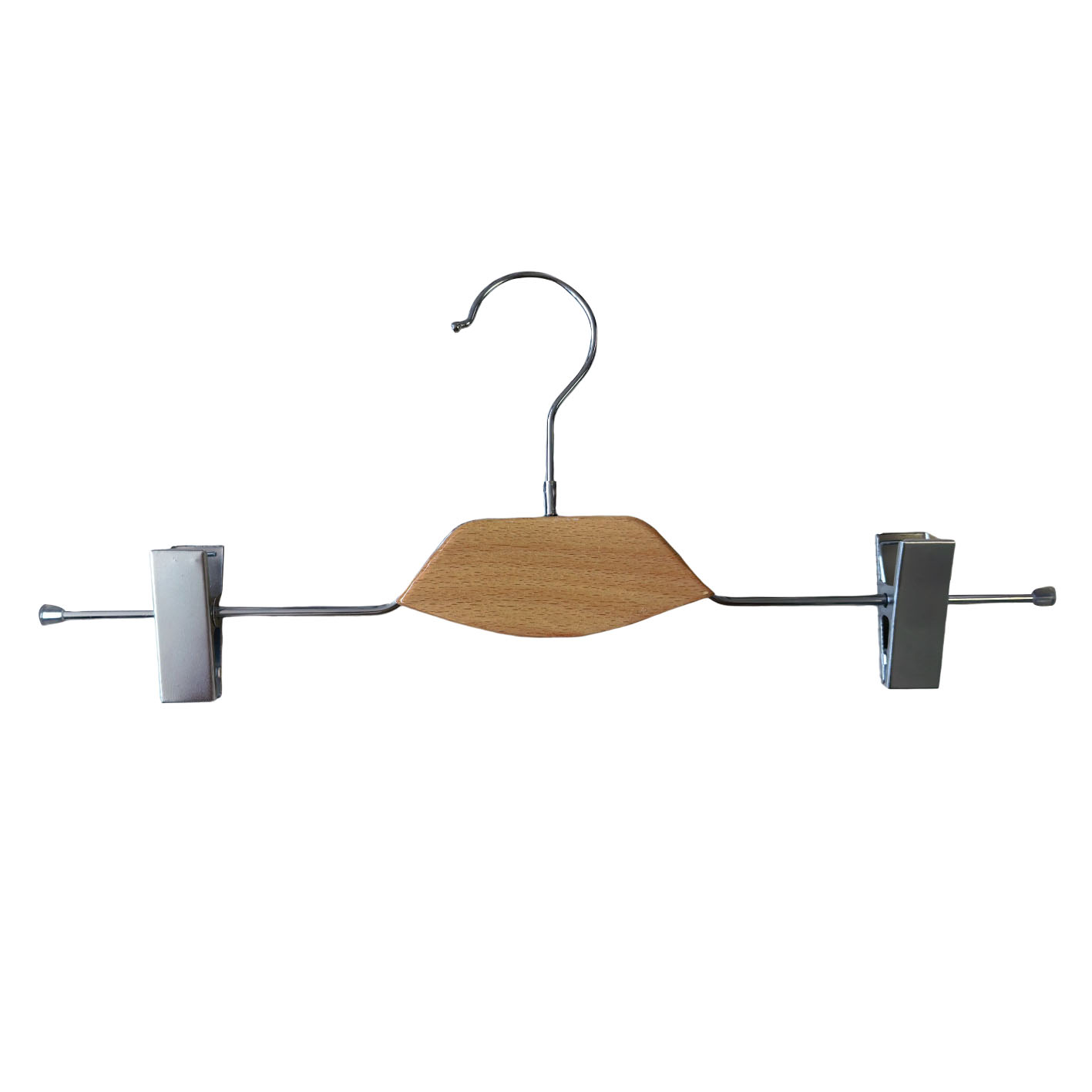 Natural Colored Wooden Hanger with Metal Clips, Hot Selling Wooden Pant Hanger