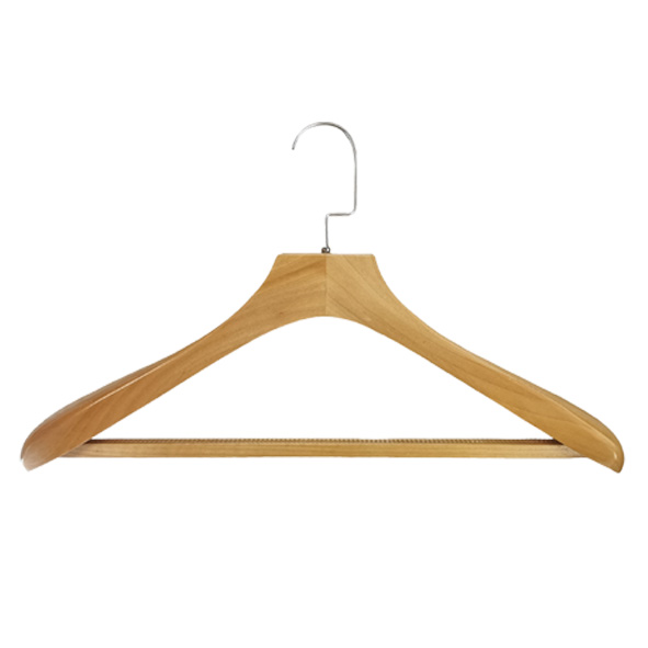 Natural Solid Wood Suit Coat Clothes Hanger with Non-Slip Pant Bar