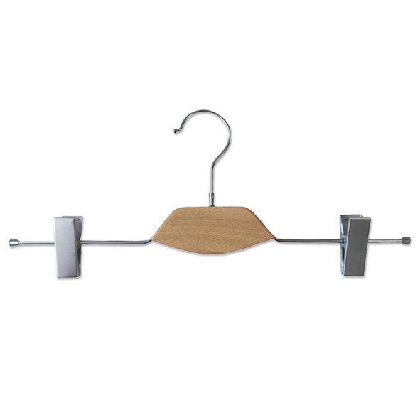 Natural Colored Wooden Hanger with Metal Clips, Hot Selling Wooden Pant Hanger