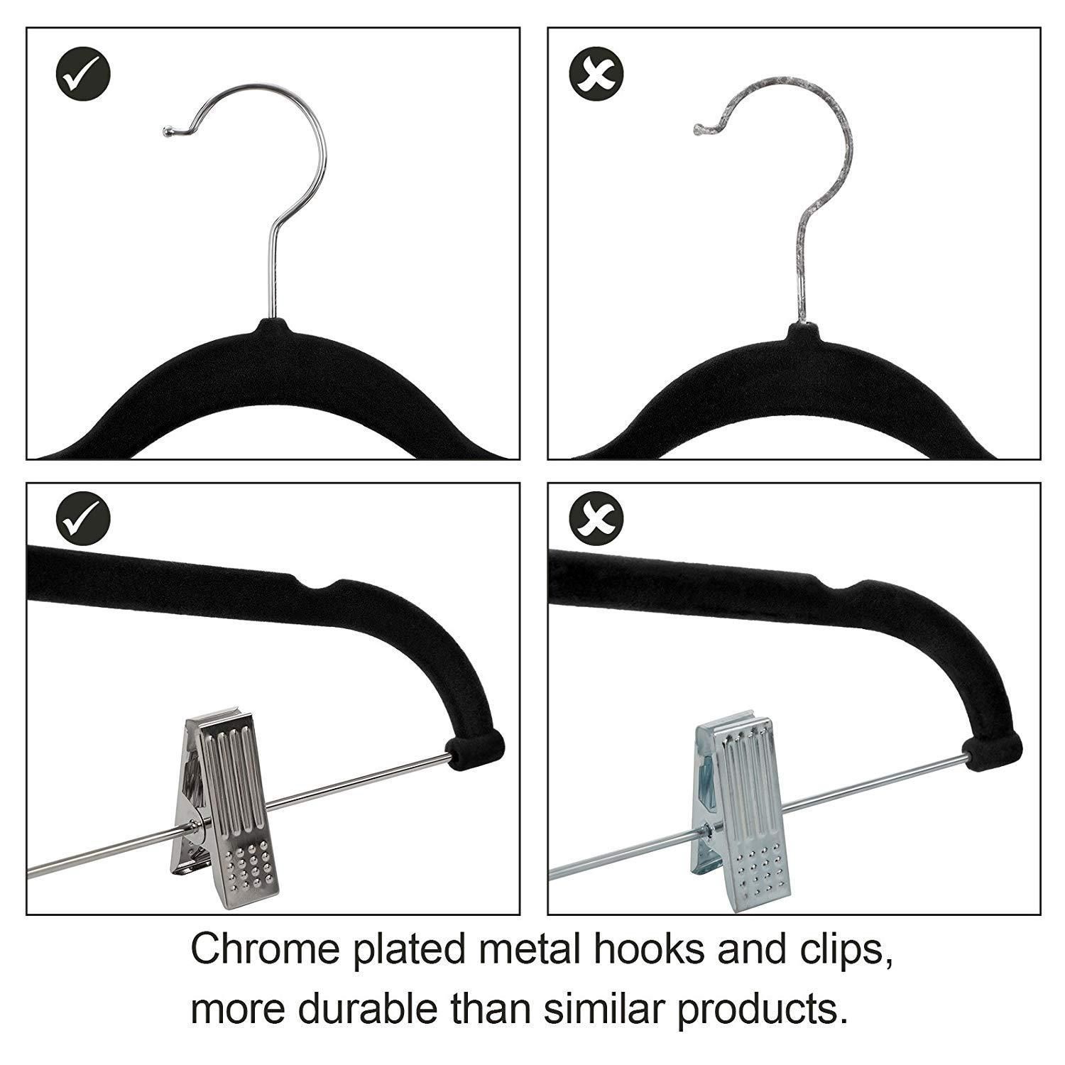 Wholesale Velvet Pants Hanger Thin Velvet Trousers Bottom Hanger with Clip