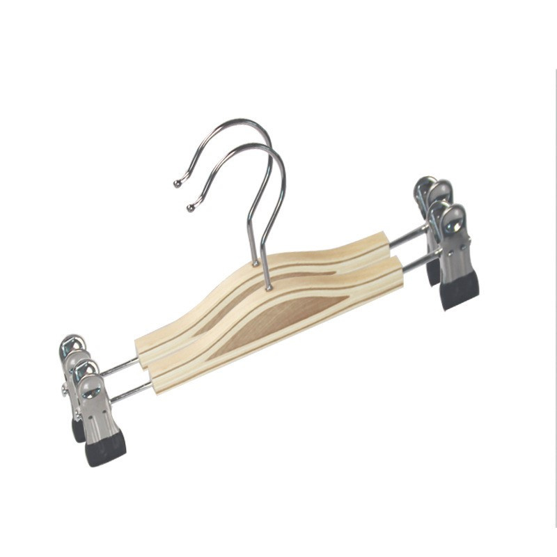Space Saving Pants Hanger with Movable Clips Wood Trouser Custom Hangers