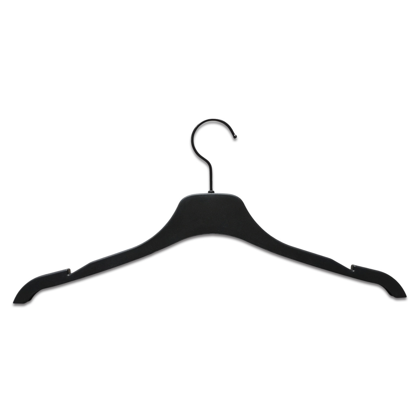 Wide Shoulder Black Plastic Coat Hangers Plastic Suit Hangers with Bar for Clothing Store