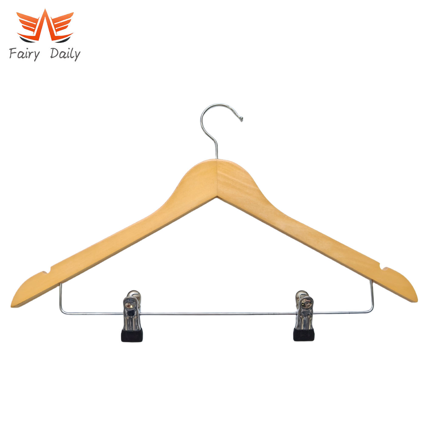 Wooden Coat Suit Pants Hangers with Metal Clips for Shop